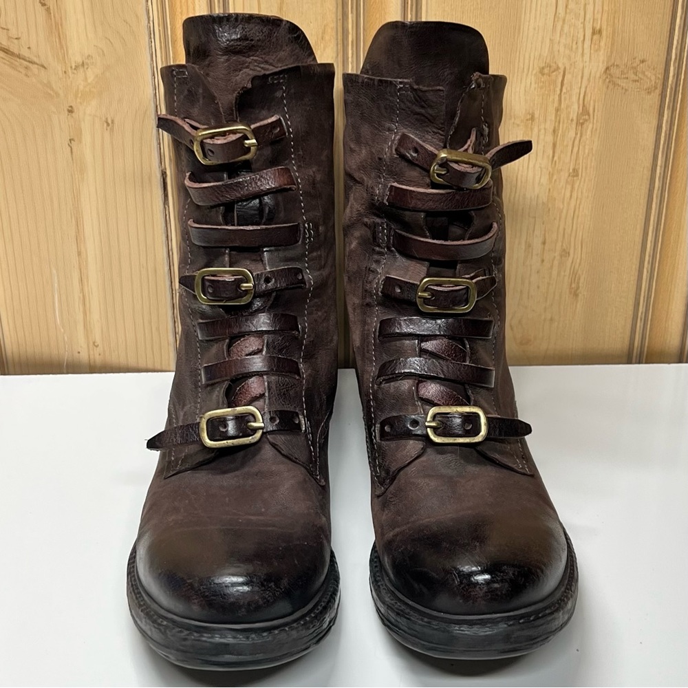 Women’s A.S. 98 Moto Brown/eggplant Buckle Lace-up Boot, Sz 9.5/40